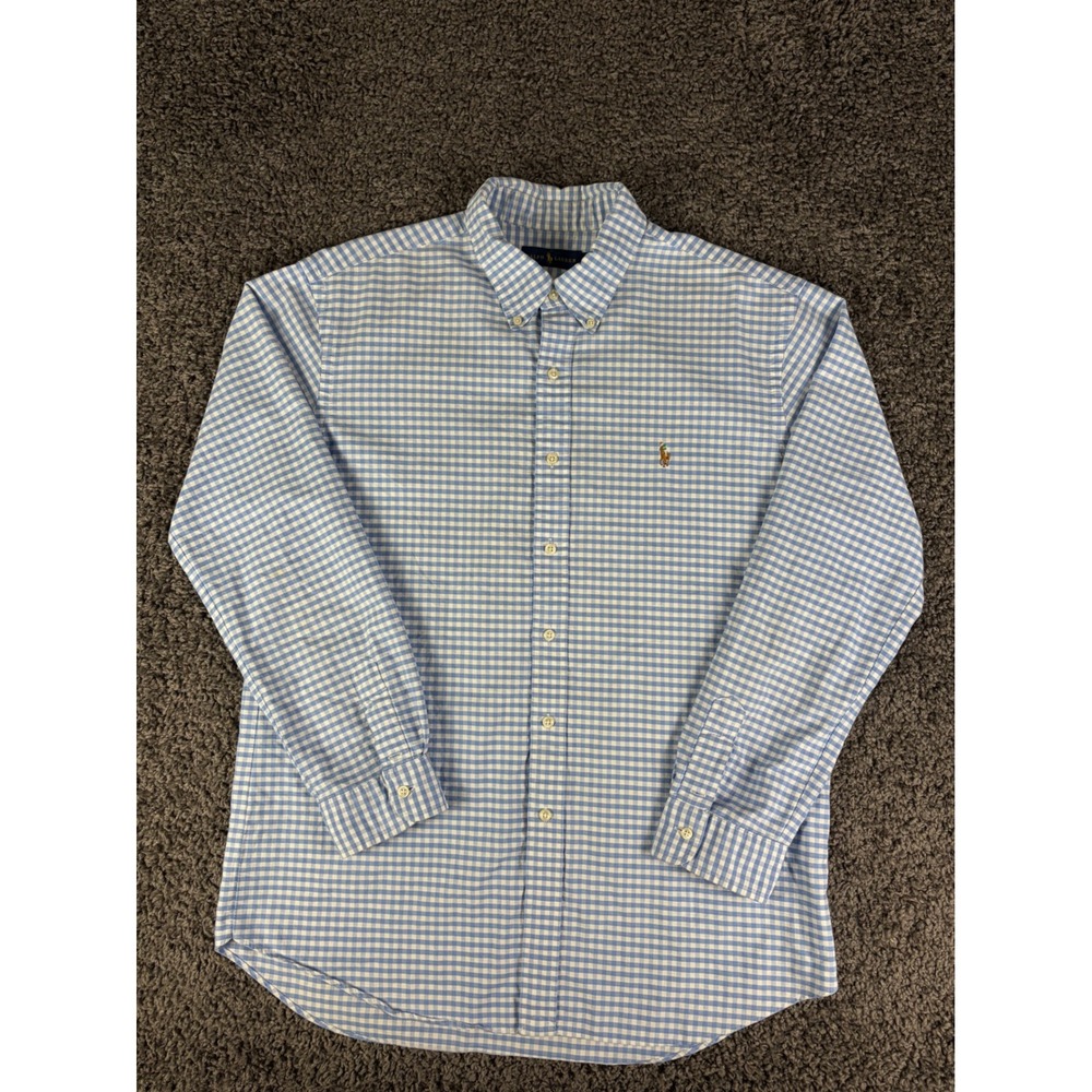Ralph Lauren Mens XL Blue White Gingham Cotton Button Down Shirt Long Sleeve